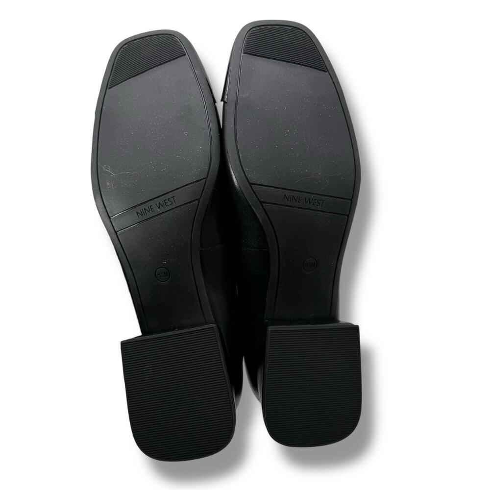 Nine West Black Leather Cap-Toe Low Block Heel Flats - Picture 9 of 11